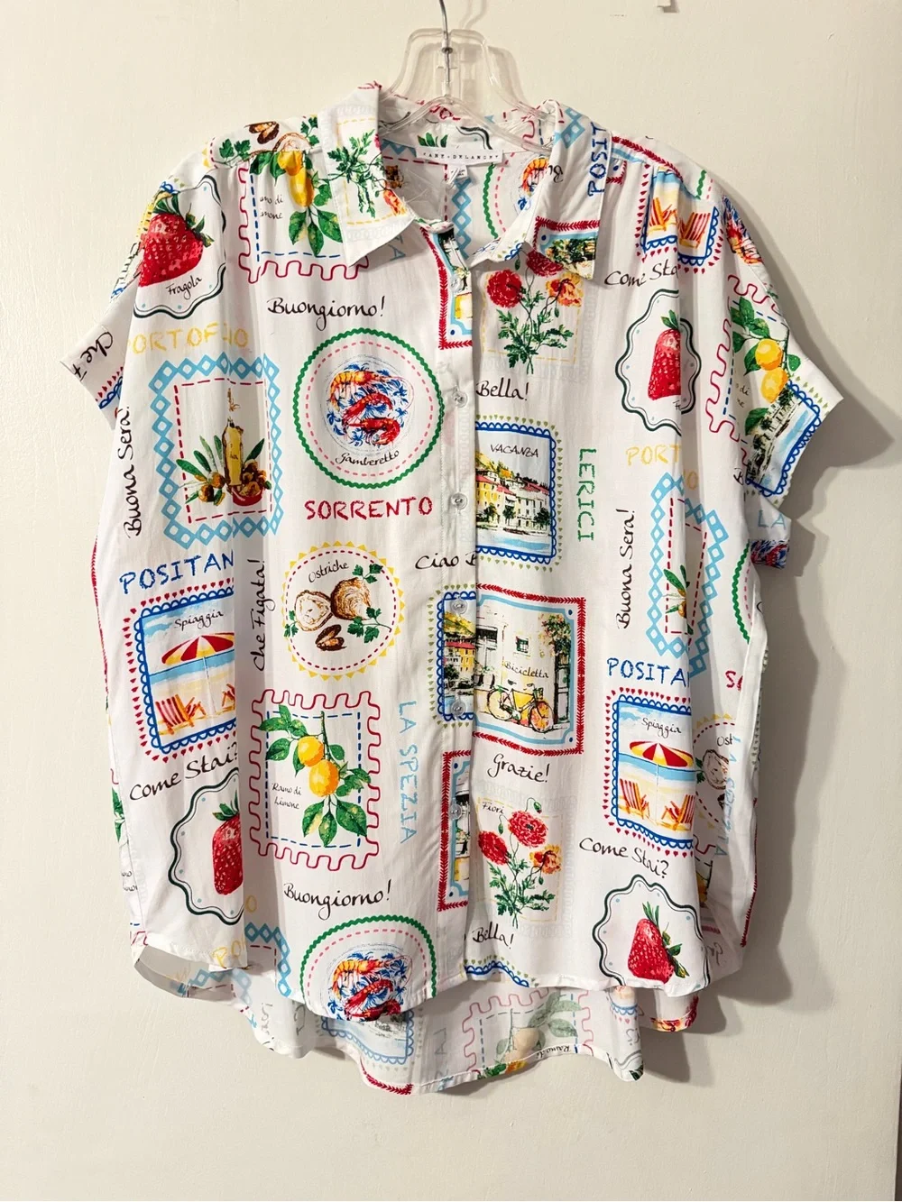 NWT Jane + Delancey Italian Postcard Button-Up Shirt Multicolor Print Sz L - Picture 1 of 5